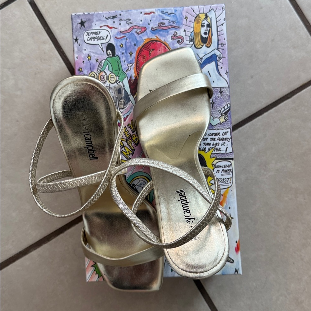 Jeffrey Campbell // Geometric Metallic Gold Sandal Heel - Picture 4 of 6